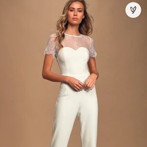 Lulu’s | Take my heart white lace jumpsuit